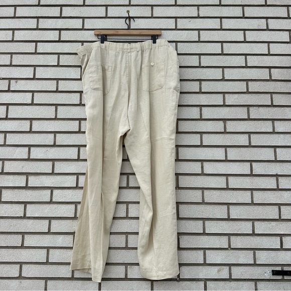 Rochester 100% Linen Pants XL Beige Drawstring Elastic Waist Relaxed Coastal - Picture 7 of 11